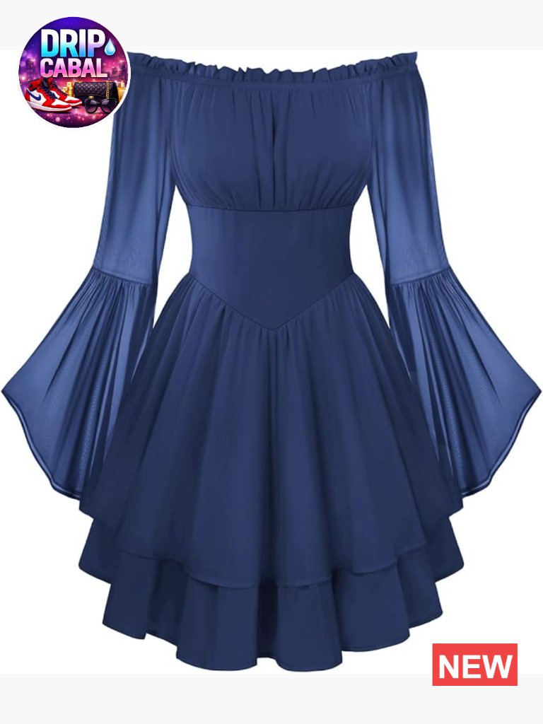 Off Shoulder Bell Sleeve Ruffled Fairy Mini Dress With Corset Waist